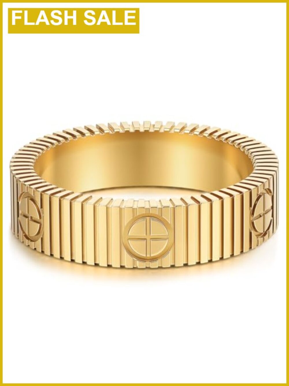 14K Gold-Plated Stainless Steel Striped Ring, CZ Promise Ring, Wedding Band